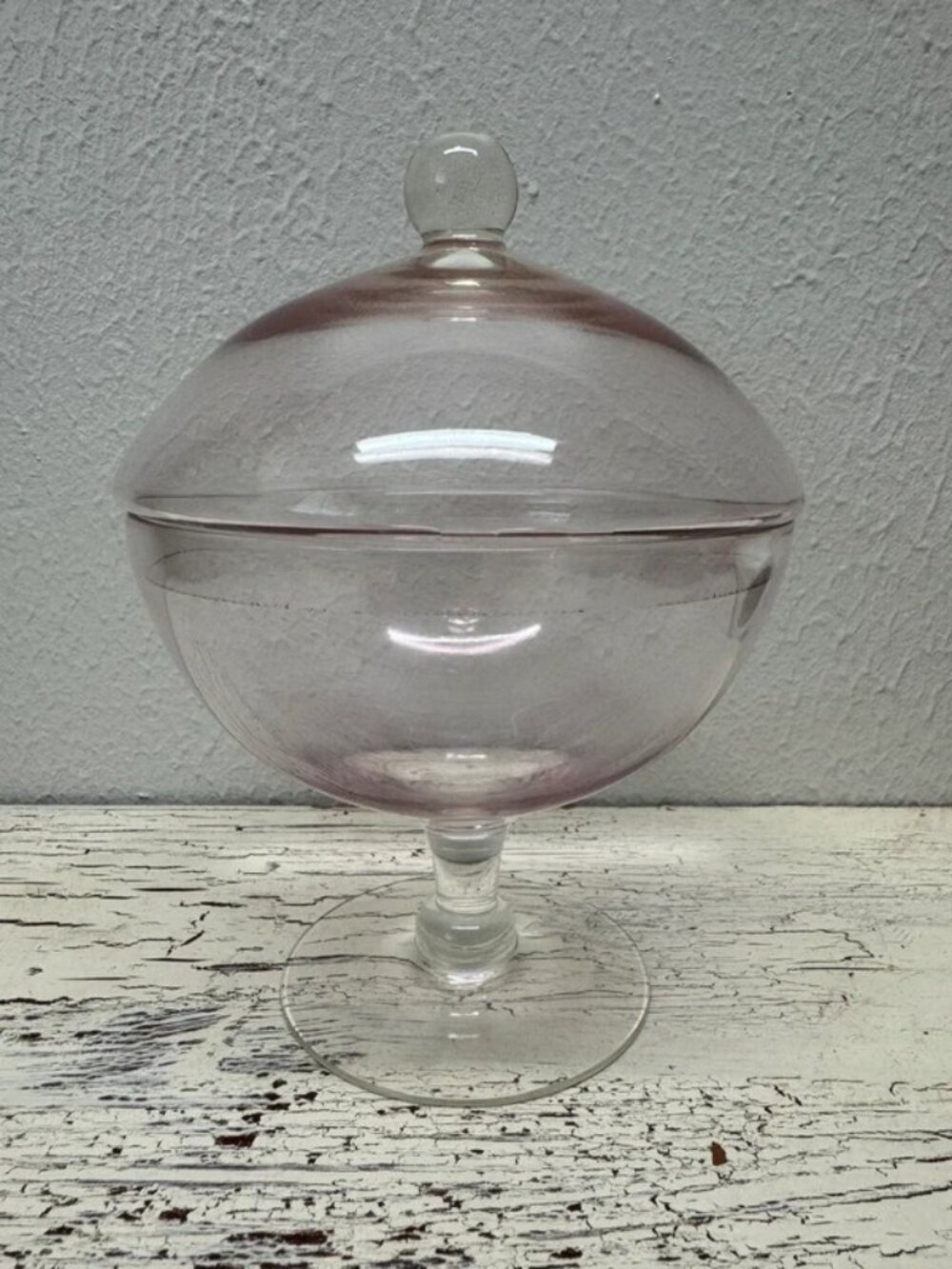 Antique Pink Tinted Glass Pedestal Dish w/Dome Lid